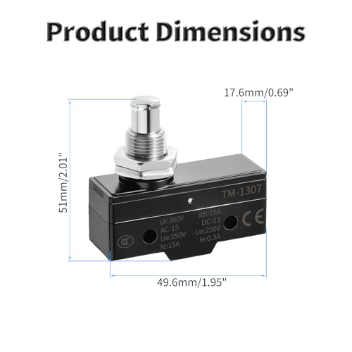 2 Pcs TM-1307 Micro Limit Switch, 15A 250VAC Micro Switch, SPDT - color: TM-1307