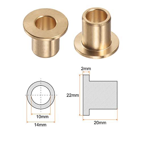 HARFINGTON 2pcs Flange Bearing Sleeve 10mmBore,14mmOD,20mm L,Bronze Bushing - size: 10mmx14mmx20mm