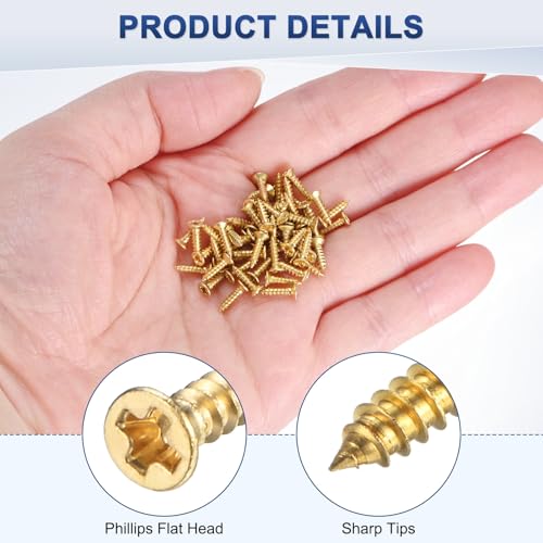 M METERXITY 100-Pack Brass Wood Screws, M2 x 8mm Phillips Flat Head Self-Tapping Screw Connector Fasteners for Door Hinges/Woodworking/Furniture Repair/Gardening/DIY Crafts Decorative Screws - size: M2x8mm