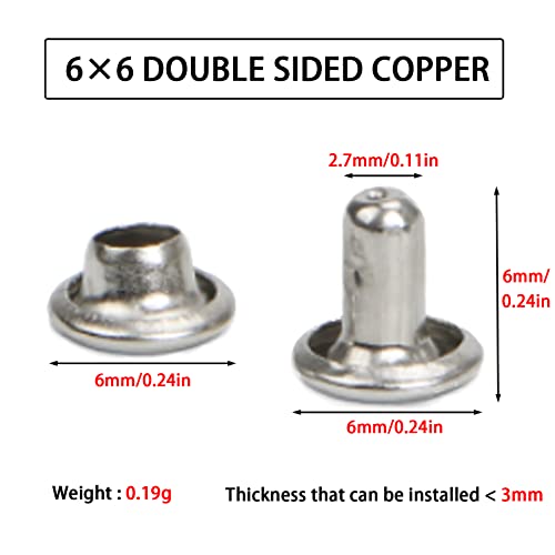 320-Pack 6mm Silver Stainless Steel Double Cap Leather Rivets - size: 6mm