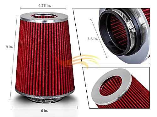 Rtunes Racing 3.5-Inch 89mm Truck Dry Cone Air Filter, Red, 8-Inch Tall - size: Truck 3.5"
