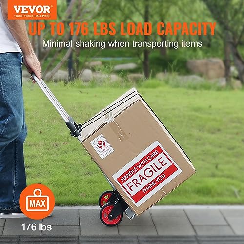 VEVOR Folding Hand Truck, 80 kg Load Capacity, Aluminum Portable Cart, Convertible Hand Truck and Dolly with Telescoping Handle and Rubber Wheels, Ultra Lightweight Super Strong for Moving Warehouse - size: 176 lbs