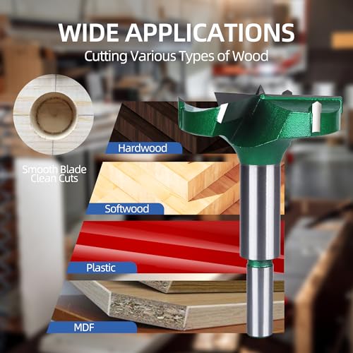 HUHAO 2-3/8" | 60mm Triple Flute Forstner Drill Bit, Tungsten Carbide Upgraded Drilling Hole Saw Woodworking Hinge Cutter Tool Kits for Wood,Plywood,Plastic,MDF - size: 60 mm