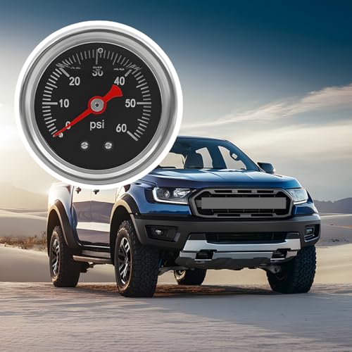 0-60 Psi Fuel Pressure Gauge, 1/8" NPT Center Back Mount Stainless Steel Oil Liquid Fuel Filled Stress Indicator, 1.87" Dial Size Automotive Engine Pressure Test, Universal Fit