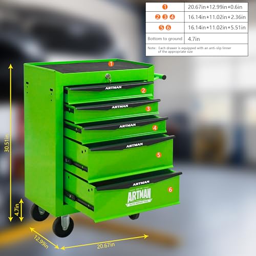 5-Drawer Rolling Tool Chest, Lockable for Garage, Green - color: Green, size: 5-Drawers