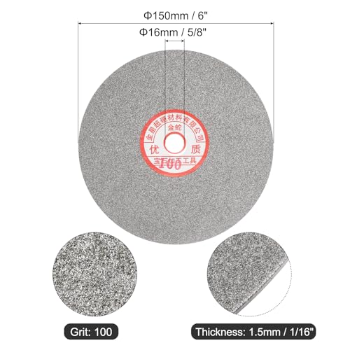 uxcell Diamond Sanding Grinding Disc, 6-Inch (150mm) Grit 100 5/8" Arbor Hole, Flat Lap Disk Polishing Discs Abrasive Wheel for Gemstone Tile Porcelain Glass Stone Metal - size: Grit 100