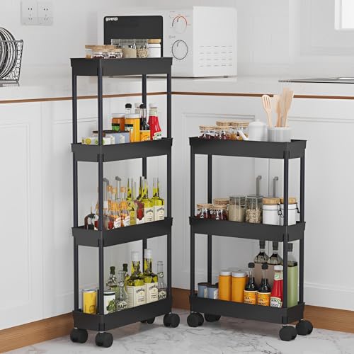 Sooyee 4 Tier Slim Storage Cart, Black - color: Black, size: Slim 4 Tier