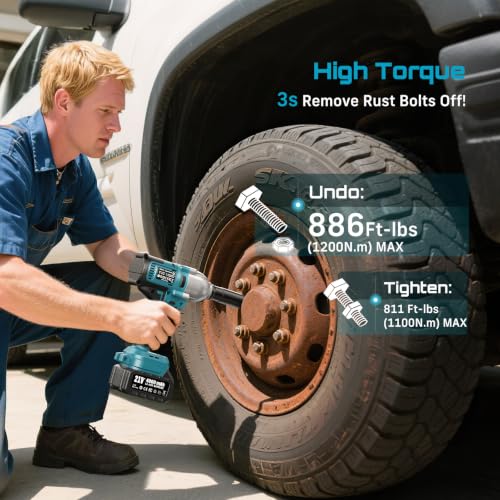 SEESII Impact Wrench 886 FT-LBS(1200N.m)1/2 Impact Gun with 2x4.0Ah Battery - color: 665 Ft-lbs / 1x4.0ah Battery