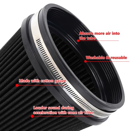 6" 152 mm High Flow Inlet Air Filter, Air Intake Cone Filter Replacement Performance Washable Clamp-On Dry, 6'' Tall(Black) - color: 6'' Tall-Black