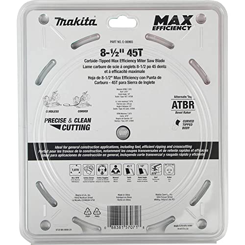 Makita E-06965 Max Efficiency 8-1/2" 45 Tooth Thin Kerf Miter Saw Blade