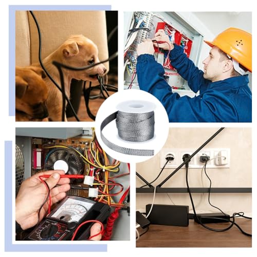 UNICRAFTALE 16.4ft 0.39" W Braided Sleeving Braid Stainless Steel Cable Wire Shielding Sleeve Ground Straps Protection Flat Metal Mesh Flexible Expandable Scalable Ribbon Wire for Protect Cable - size: 5.5 Yards x 0.39in