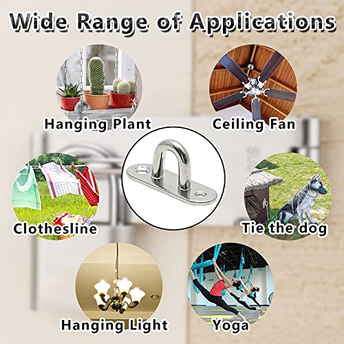 4Pcs 3.1Inch 304 Stainless Steel Ceiling Hooks Pad Eyes Plate with Screws