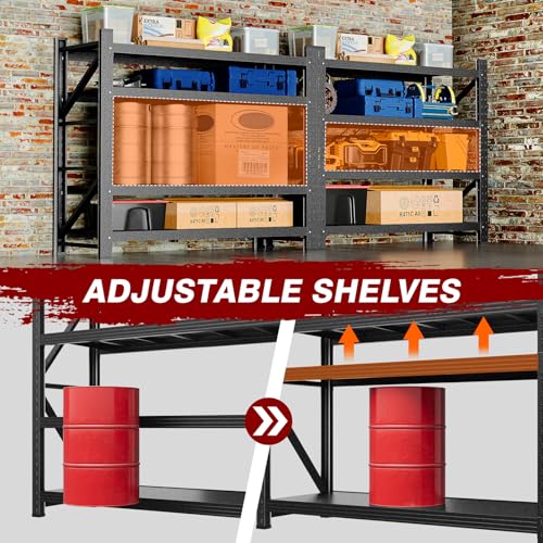 Fesbos 5000LBS Metal Steel Storage Shelves - 71.3" W Black 4 Tier Heavy Duty Rack Commercial Industrial Shelving with Adjustable Shelf for Basement Garage Warehouse - 71.3" W x 24" D x 70" H - size: 71.3" W x 24" D x 70" H
