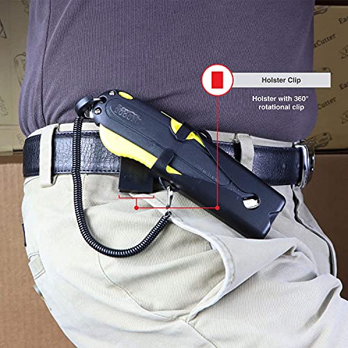 Modern Box Cutter, extra tape cutter at back, dual side edge guide, 3 blade depth setting, 2 blades and holster - Yellow Color 2000 STD