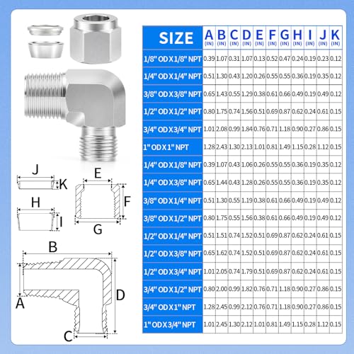 ChillWaves 304 Stainless Steel Compression Tube Fitting, 3/8" OD x 1/2" NPT Male 90 Degree Elbow Compression Union Connector(1-PACK) - size: 3/8" OD x 1/2" MNPT
