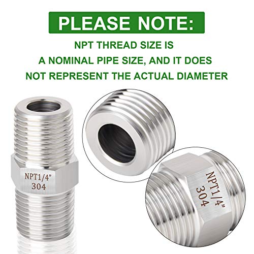 TAISHER 2PCS 304 Stainless Steel Hex Nipple, Pipe Fitting 1/4-Inch Male Pipe x 1/4-Inch Male Pipe - size: 1/4" NPT x 1/4" NPT