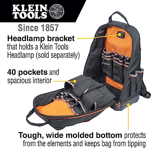 Klein Tools 62800BP Backpack Tool Bag, 40 Pockets, Black/Orange - style: Full-Size