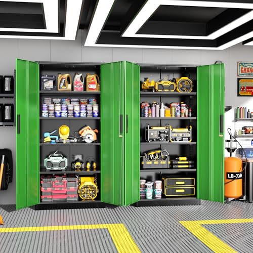 Greenvelly Metal Garage Storage Cabinet, 72" Tall Steel Storage Cabinets with Doors and Adjustable Shelves, Metal Tool Cabinets, Locking File Cabinet for Home Office, Garage, School (Black&Green) - color: Black Green, style: 72"H