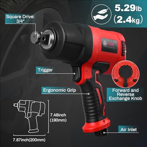 XIIW 3/4 Inch Air Impact Gun, Max Nut-busting Torque 1950 ft-lbs - size: 3/4 inch | 1950 ft-lbs