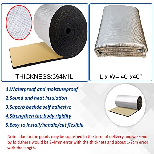 Heat Sound Deadening Insulation Mat - 394mil 10.8sqft Car Sound Deadening Material Mat,Auto Audio Deadener Foam for Hood Engine Roof Trunk (40x40inch-10.8sqft, 394mil) - style: 40x40inch-10.8sqft
