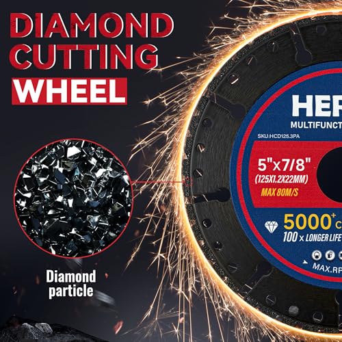 HERZO Diamond Cutting Wheel 5" x 7/8 Inch for Metal, Carbide Cut Off Wheels with 5000+ Cuts on Rebar, Steel, Iron and INOX-3 Pack - size: 5 Inch