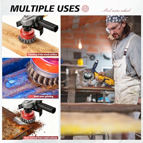 24 Pack Wire Cup Brush for 4-1/2 Angle Grinder 3" Carbon Steel Twist Knotted Cup Brushes with 5/8"-11 Threaded Arbor for Heavy-Duty Conditioning Removing Rust