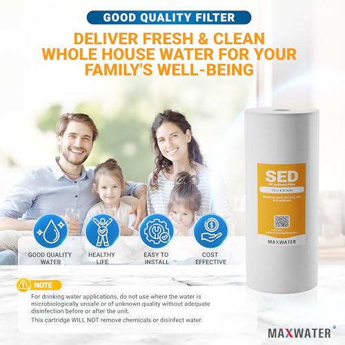 Max Water 5 Micron 10 x 4.5 Whole House Sediment Water Filter Well Water 10-inch Big Water Filter Replacement Cartridge Compatible with W15-PR, DGD-5005, AP810, HD-950A, WFHD13001B, 4-Pack - size: 4, style: 5 Micron