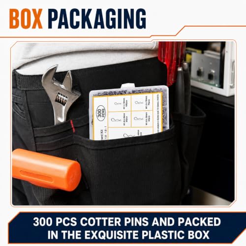 300 Pcs R-Clip Cotter Pin Assortment Kit, 304 Stainless Steel Hairpin Clips - size: 300pcs- Assortment kit
