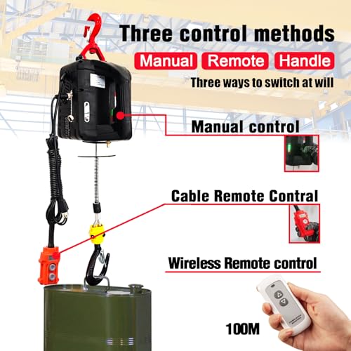 Electric Hoist Winch 3 in 1,1100lbs Electric Hoist 110 Volt 1500W Portable Electric Winch with Remote Control/Manual/Cable,Chain Hoist Overload Protection 25ft Lifting Height for Towing&Copper Motor - color: 3 in 1 Electric Hoist/Manual