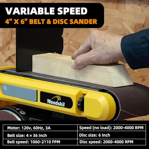 Woodskil 3A Variable Speed Belt Disc Sander for Wood,4x36" Belt,6" Disc - size: Belt: 4" x 36", Disc: 6", Variable Speed