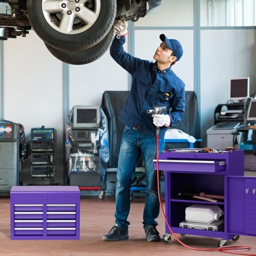DREAMADE 5-Drawer Tool Chest Combo, Rolling Tool Cabinet w/Detachable Top Tool Box, Adjustable Shelves, Lockable Wheels, Metal Tool Box for Garage, Workshop, Repair Shop Storage (Purple) - color: Purple