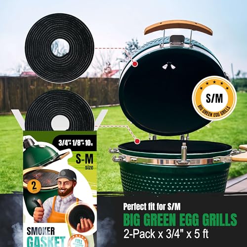 Gasket for Big Green Egg S-M - 2-Pack x 5 FT Smoker Gasket Seal - BGE Gasket 3/4" x 1/8" Felt - Compatible with Big Green Egg - Accessories & Parts for Grill by Smoker Chef - style: For S/M BGE 2-Pack