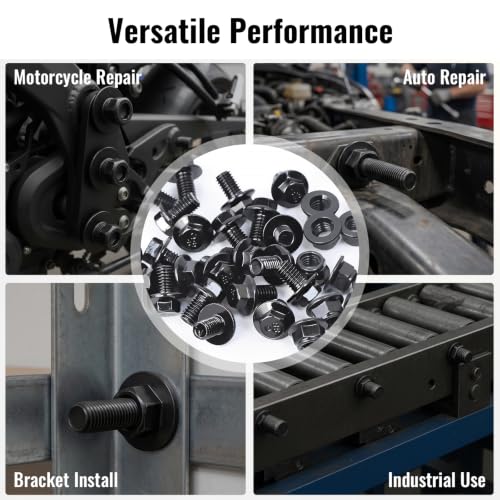 Minho M8-1.25 x 12mm Flange Head Bolts in Carbon Steel Material,Flange Hexagon Screws Come with Flange Nuts,Black Oxide Finish Plated,Full Thread, 25 Sets - size: M8-1.25*12