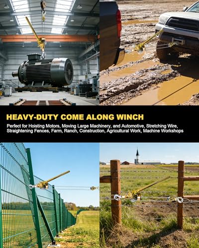 Cable Hoist Come Along Winch Ratchet Puller with 2 Hooks 2 Ton - size: 2T-7FT