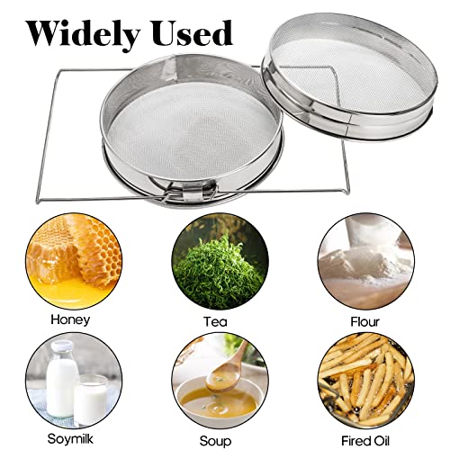 Fasmov Stainless Steel Honey Strainer, Double Sieve, Beekeeping Equipment Mesh Filter Screen, Honey Extractor Equipment, 9" Diameter x 4" Depth
