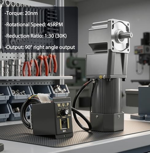 110V 120W Electric Gear Motor, 20nm High Torque AC Motor with Variable Speed Controller, 45RPM Variable Speed Motor, 1:30 (30K) Geared Motor, 90° Right Angle Output