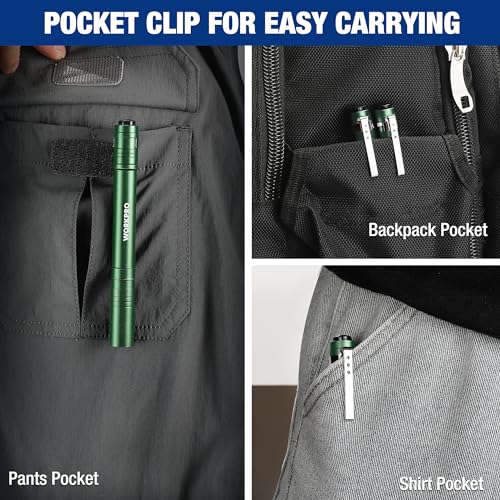 WORKPRO LED Pen Light, Aluminum Pen Flashlight, Pocket Flashlight with Clip - color: Green