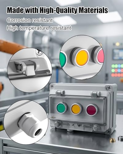 Momentary Push Button Switch Box Red Green Yellow Controls IP67 - size: Red Stop + Green Start + Yellow Reset