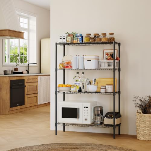 GarveeTech Heavy Duty Garage Shelving Unit, 36 in L x 14 in D x 54 in H, Adjustable Wire Shelving Unit 1200 LBS Load Capacity, 4-Tier Durable Metal Shelves for Garage, Pantry, Basement, Workshop - color: Black, size: 36 in L x 14 in D x 54 in H