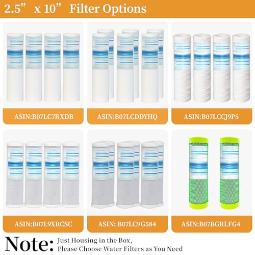 Geekpure 10 Inch Whole House Slim Water Filter Housing - 3/4"NPT Brass Port