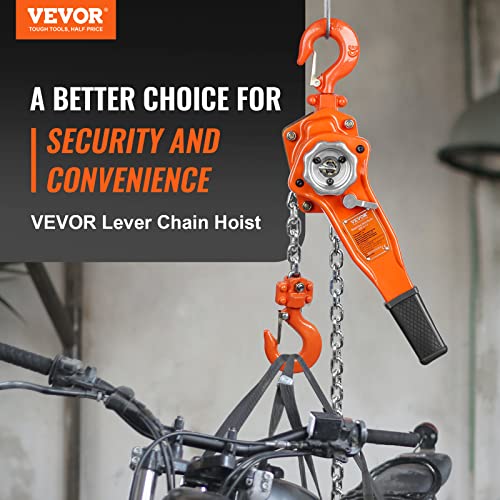 VEVOR Manual Lever Chain Hoist, 3/4 Ton 1650 lbs Capacity 5 FT Come Along, G80 Galvanized Carbon Steel with Weston Double-Pawl Brake, Auto Chain Leading & 360° Rotation Hook, for Garage Factory Dock - size: 3/4 Ton 5FT