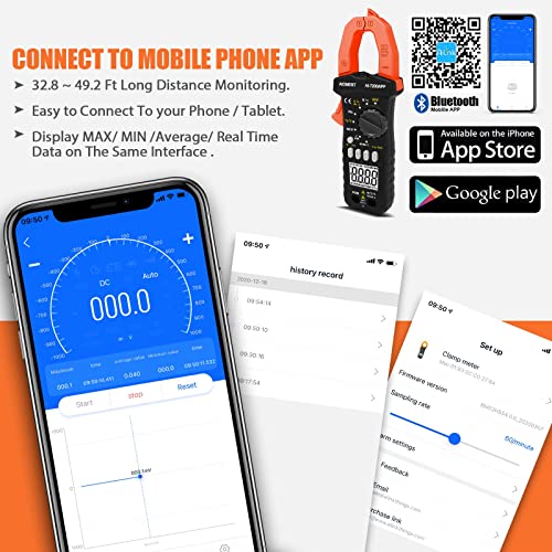 AIOMEST Bluetooth Digital Multimeter, AI-7200APP TRMS 6000 Counts Clamp-on Meter for AC DC Current Voltage Resistance Capacitance Hz Temp Diode Continuity Buzzer with Lamp NCV - color: AC&DC Clamp Multimeter w/ Bluetooth
