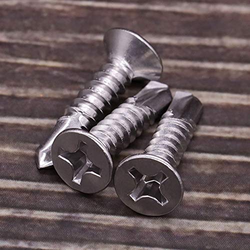 #6 x 1/2" Flat Phillips Drive Head Self Drilling Screws for Metal, 410 Stainless Steel Sheet Metal Tek Screws, Countersunk Head, Quick Self Tappers for Indoor Outdoor, 100 pcs - size: #6 x 1/2"