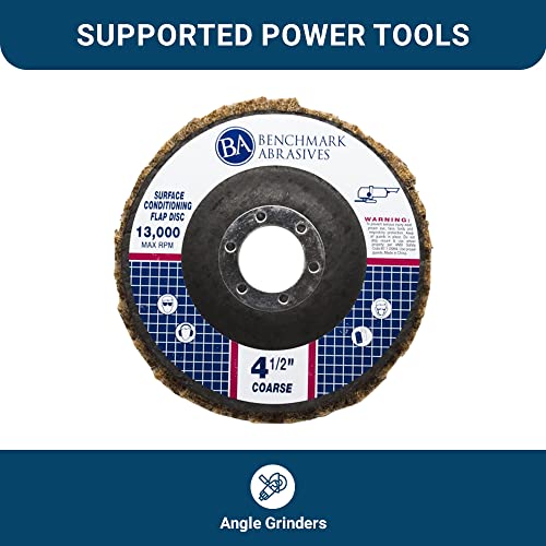 Benchmark Abrasives 4-1/2" Type 29 Surface Conditioning Angle Grinder Flap Discs for Blending, Grinding, Sanding, Polishing, 7/8" Arbor (5 Pack) - Coarse Grit