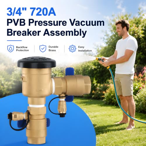3/4 Inch Backflow Preventer, Brass Pressure Vacuum Breaker Assembly, 400 PSI Sprinkler Backflow Valve for Lawn Irrigation, Garden Water Lines and Outdoor Anti-Siphon Protection - size: 3/4 Inch