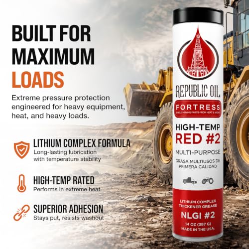 Republic Oil Premium Red #2 EP2 Lithium Complex Multi-Purpose Grease Tubes 10x14oz – High Temp Heavy Duty Grease Tube for Wheel Bearings, Chassis, 5th Wheels, Agriculture & Construction Made in USA - size: 10 x 14 oz Tubes
