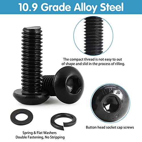 SATANTECH 1625PCS Screws Bolts and Nuts Assortment Kit, M2 M3 M4 M5 Nut Bolt Assortment with Lock & Flat Washers, Grade 10.9 Alloy Steel Hex Socket Head Screws Nuts and Bolts Assortment Kit - color: Black Hex Button Head Screw kit