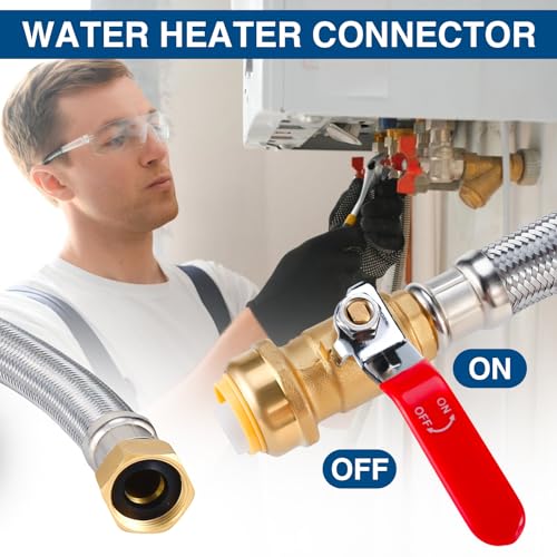 Heavy Duty 24" Braided Stainless Steel Hot Water Heater Hose – 3/4 Inch FIP x 3/4 Inch Ball Valve, Push-to-Connect Brass Fitting - size: stainless steel 3/4"Ball Valve x 3/4"FIP, 24"L