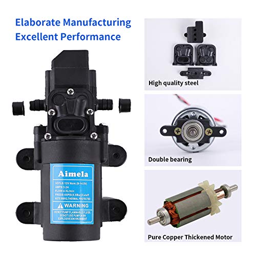 12V DC Fresh Water Pump with 2 Hose Clamps,Self Priming Sprayer Pump with Pressure Switch,12 Volt High Pressure Pump Diaphragms,4.5 L/Min 1.2 GPM 85 PSI Adjustable for Spray,Marine,Lawn