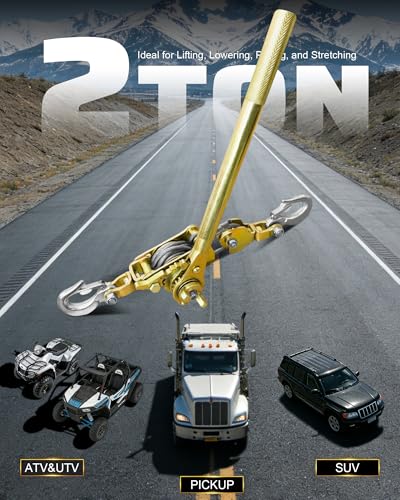 Cable Hoist Come Along Winch Ratchet Puller with 2 Hooks 2 Ton - size: 2T-7FT
